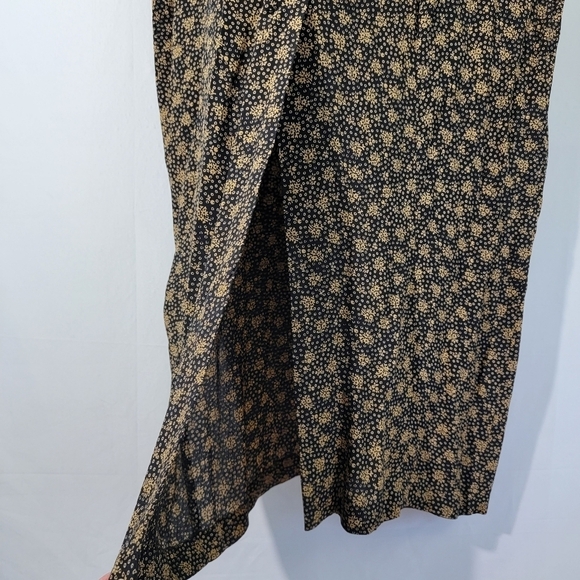 VTG CAROLE LITTLE Maxi Dress Sz 12 Black/Yellow Floral Long Sleeve Back Slit - Picture 10 of 12